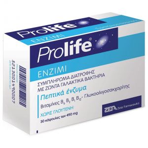 Prolife Enzimi Συμπλήρωμα Διατροφής με Πεπτικά Ένζυμα, Προβιοτικά, Πρεβιοτικά & Βιταμίνες B, 30 Caps