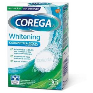Corega Whitening Καθαριστικά Δισκία Οδοντοστοιχιών, 36 Δισκία