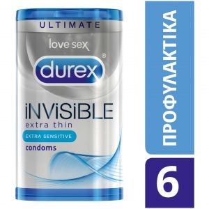 Durex Invisible Extra Thin, 6 Τεμάχια Προφυλακτικά