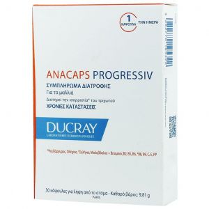 Ducray Anacaps Progressiv Συμπλήρωμα Διατροφής κατά της προοδευτικής Τριχόπτωσης, 30 caps