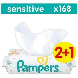 Pampers Sensitive Wipes Μωρομάντηλα για την Αλλαγή Πάνας, 2+1 ΔΩΡΟ, 3 x 56 τεμάχια