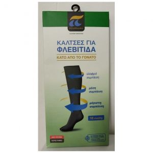 Pournara Κάλτσες για φλεβίτιδα κάτω από το γόνατο, Μαύρες, n.38/40, 1ζεύγος