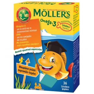 Moller's Ζελεδάκια Ω3 για Παιδιά, με γεύση Πορτοκάλι - Λεμόνι, 36 gummies