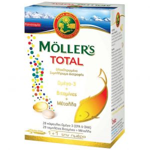 Moller's Total Ολοκληρωμένο Συμπλήρωμα Διατροφής Ωμέγα 3, Βιταμινών & Μετάλλων, 28 caps + 28 tabs