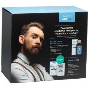 Vican Wise Men Gift Set Beard & Hair Shampoo Fresh, 200ml & Beard Wipes Fresh, 12τμχ