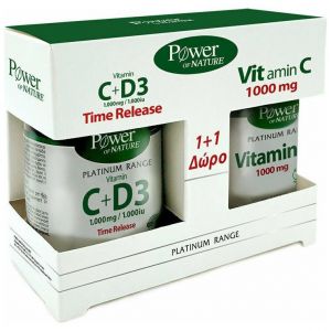 Power of Nature Platinum Range Vitamin C 1000mg & D3 1000iu Time Release, 30caps & ΔΩΡΟ Vitamin C 1000mg, 20caps