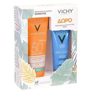 Vichy Capital Soleil Fresh Protective Milk Face & Body SPF50+, 300ml & ΔΩΡΟ Ideal Soleil After Sun, 100ml
