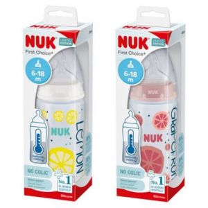 Nuk Πλαστικό Μπιμπερό First Choice Plus Temperature Control Fruits Κατά των Κολικών για 6-18 μηνών με Θηλή Σιλικόνης, 300ml
