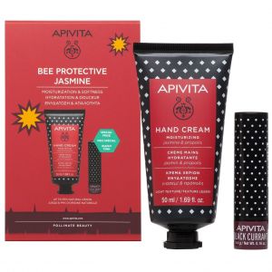 Apivita Promo Bee Protective Jasmine Moisturizing Hand Cream, 50ml & Lip Care Black Currant, 4.4gr