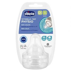 Chicco Physio Teat Anti-Colic Θηλή Σιλικόνης Αργής Ροής 0m+, 2τεμ