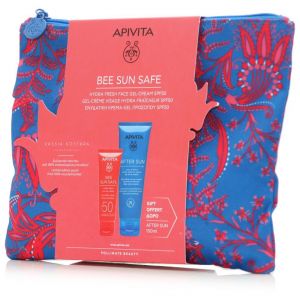 Apivita Bee Sun Safe Hydra Fresh Face Gel-Cream SPF50, 50ml & ΔΩΡΟ After Sun Face & Body Gel-Cream, 100ml & Summer Pouch