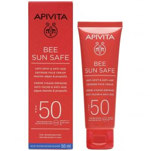 Apivita Bee Sun Safe Anti-Spot & Anti-Age Defence Face Cream With Marine Algae & Propolis Spf50, Velvet Texture, 50ml