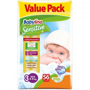 Babylino Sensitive Cotton Soft Value Pack Midi No3 (4-9kg) Βρεφικές Πάνες, 56 Τεμάχια