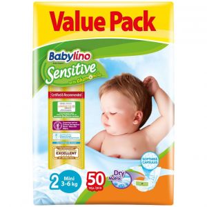 Babylino Sensitive Cotton Soft Value Pack Mini Νο2 (3-6kg) Βρεφικές Πάνες, 50 Τεμάχια