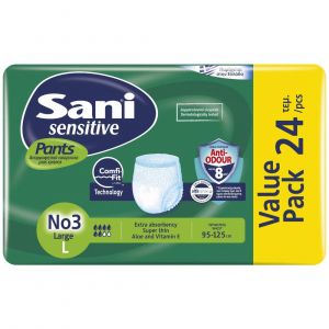 Sani Sensitive Pants Value Pack Ελαστικό Εσώρουχο Ακράτειας Νο3 Large 100-140cm, 24 Τεμάχια