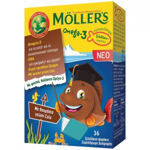 Moller's Omega 3 Μουρουνέλαιο ζελεδάκια Cola, 36 caps