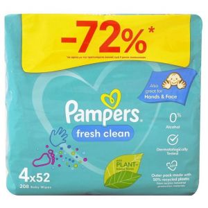 Pampers Promo Fresh Clean Μωρομάντηλα Xωρίς Οινόπνευμα, 4x52τμχ