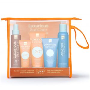 Luxurious Promo Sun Care High Protection Pack Body Cream Spf30, 200ml & Face Cream Spf50, 75ml & Tanning Oil Spf6, 200ml & Hydrating Face, Body Mist, 200ml & After Sun Face & Body Gel, 150ml
