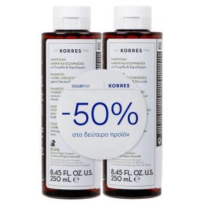 Korres Promo Shampoo (-50% Στο 2ο) Δάφνη & Echinacea Γιά Πιτυρίδα & Ξηροδερμία, 2x250ml